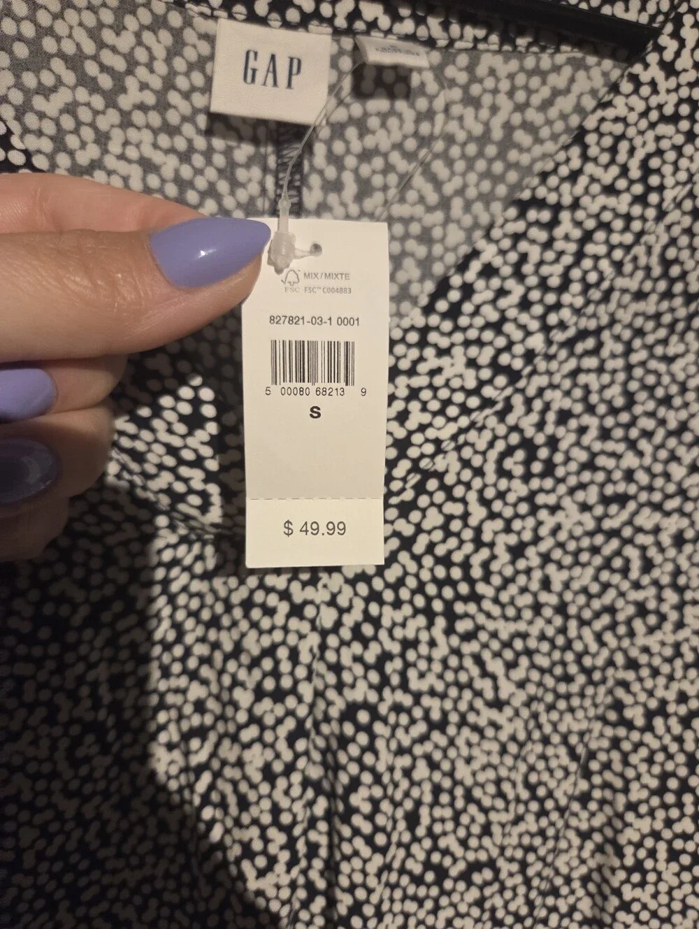 GAP Black and White Dot-Print V-Neck Tunic Dress